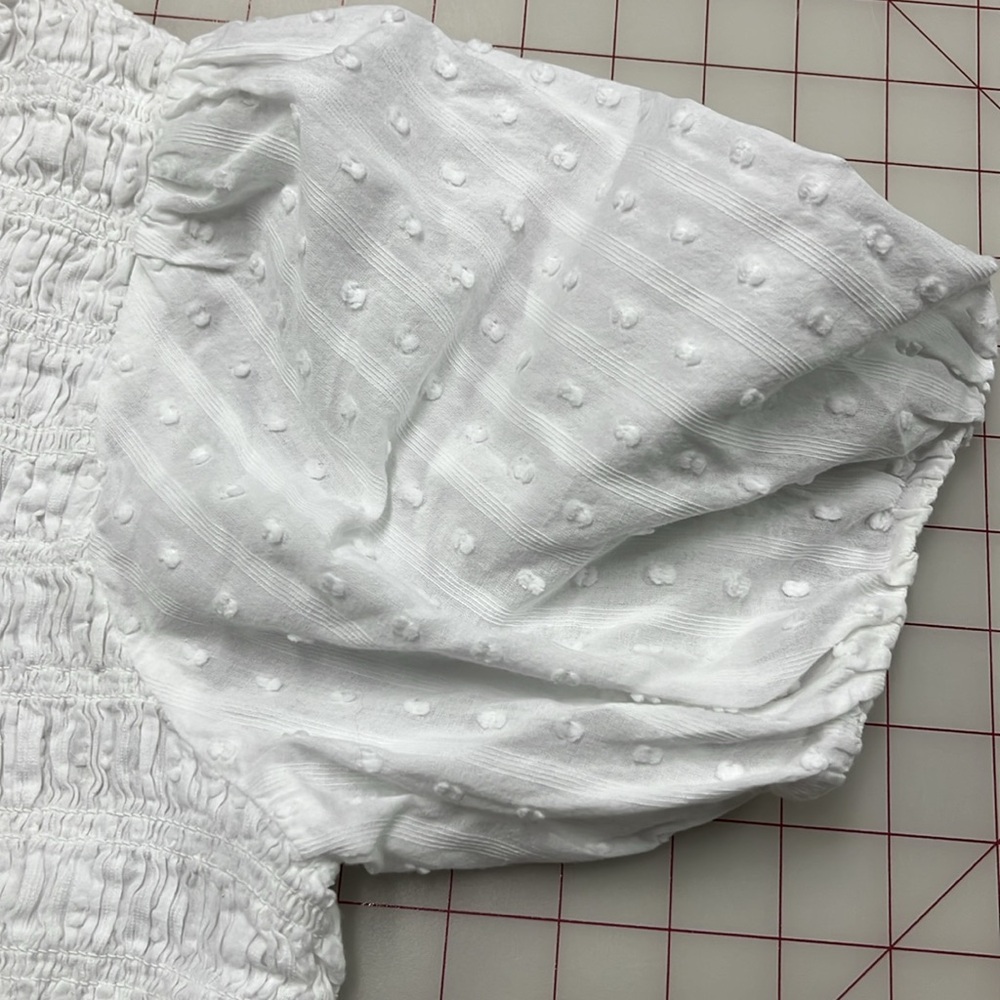 J CREW Boho Coquette 100% Cotton Swiss Dot Smocked Bodice Ruffle Trim WHT Top XL - Picture 5 of 15
